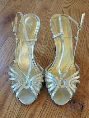 J. Crew Metallic Gold Strappy Slingback Heels